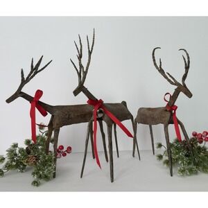 Handmade Rustic Iron Christmas Reindeer Set of 3 - Twisted Antlers Patina‎ Decor